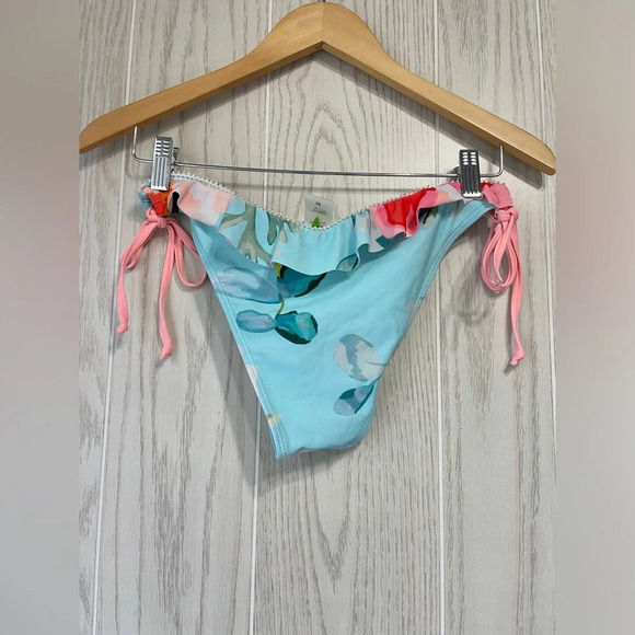 Palms Away Floral Aqua Peach Green Bikini NWOT Top L Bottom M - Picture 3 of 6